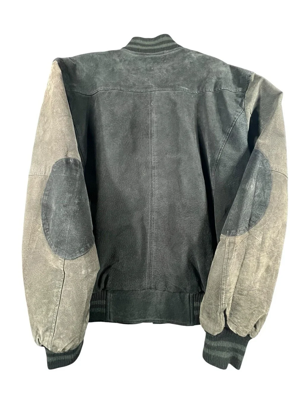 Outbrook Leather Bomber Jacket Black Gray Suede Varsity Zip Jacket Men’s M